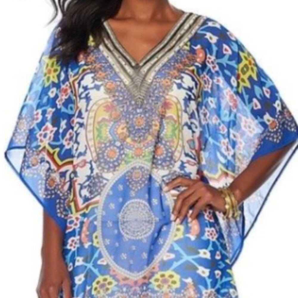 ASA Kaftan Blue Abstract Embellished NEW Sz M